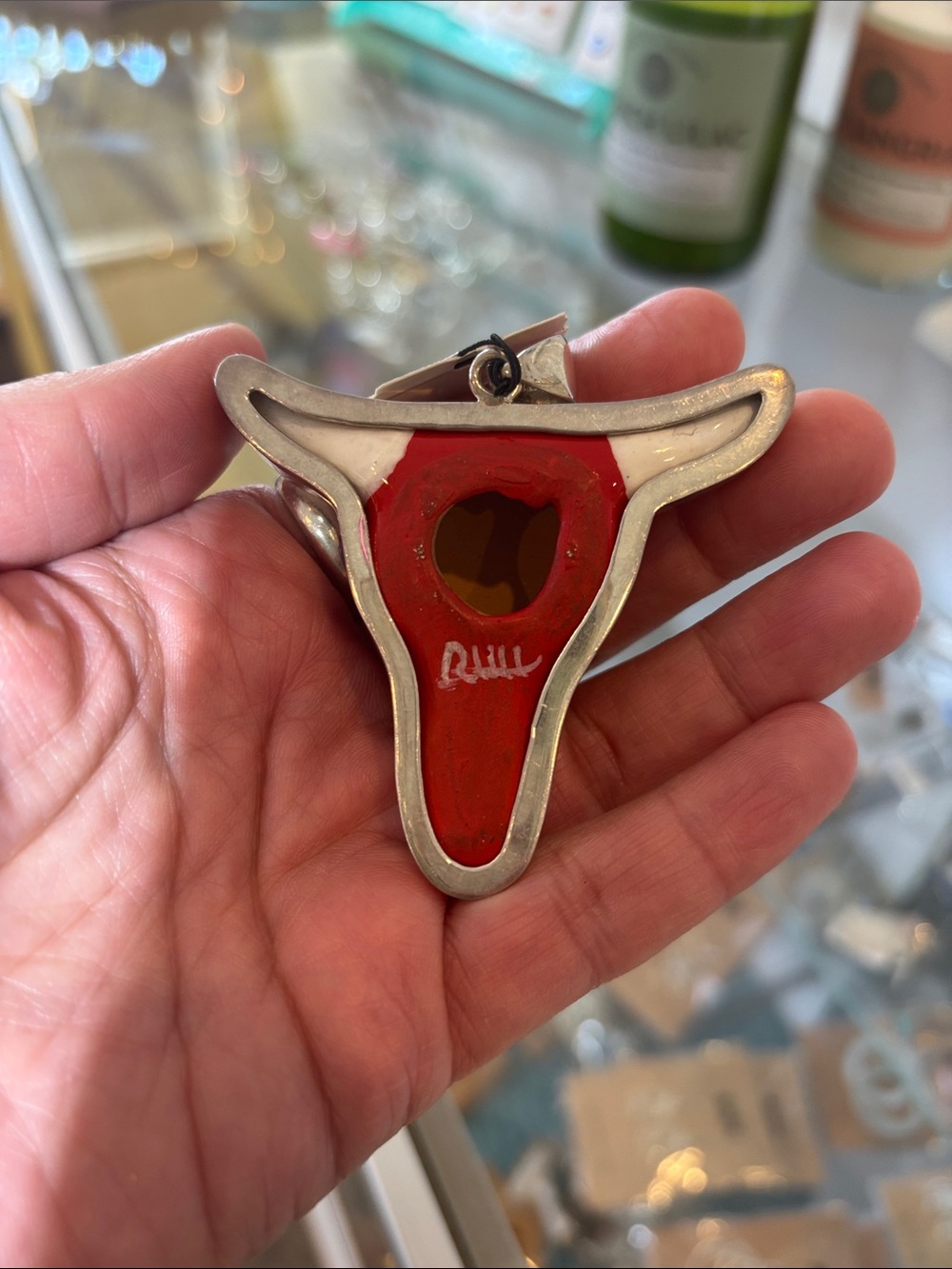 Hand-Painted Bull Skull Pendant - Reddish - Picture 4 of 4